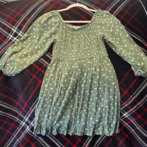 Chenault Green Kids Dress with White Floral Accents